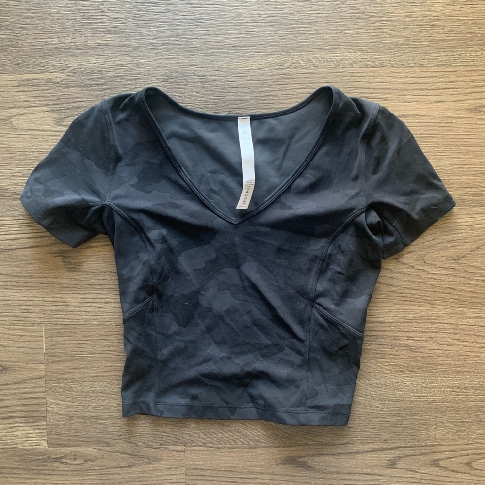 lululemon athletica Black Camouflage Short Sleeve V-Neck Top